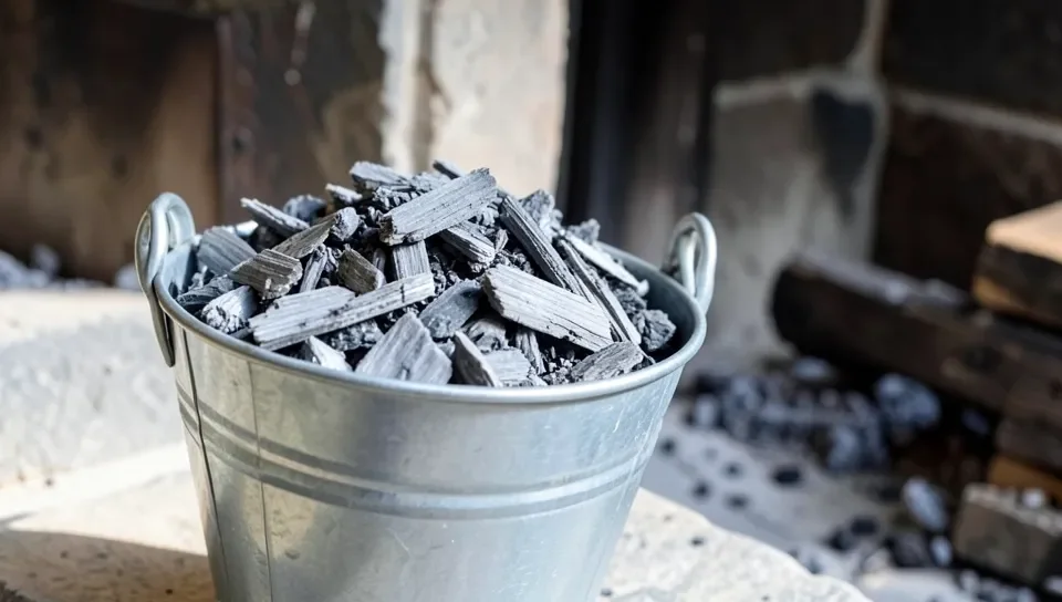 Wood ash cooled completely in a metal bucket before adding to compost