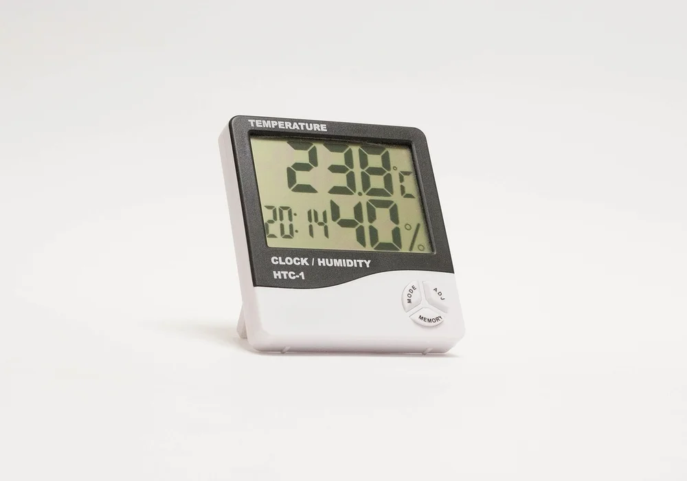 Digital hygrometer showing 40 percent relative humidity