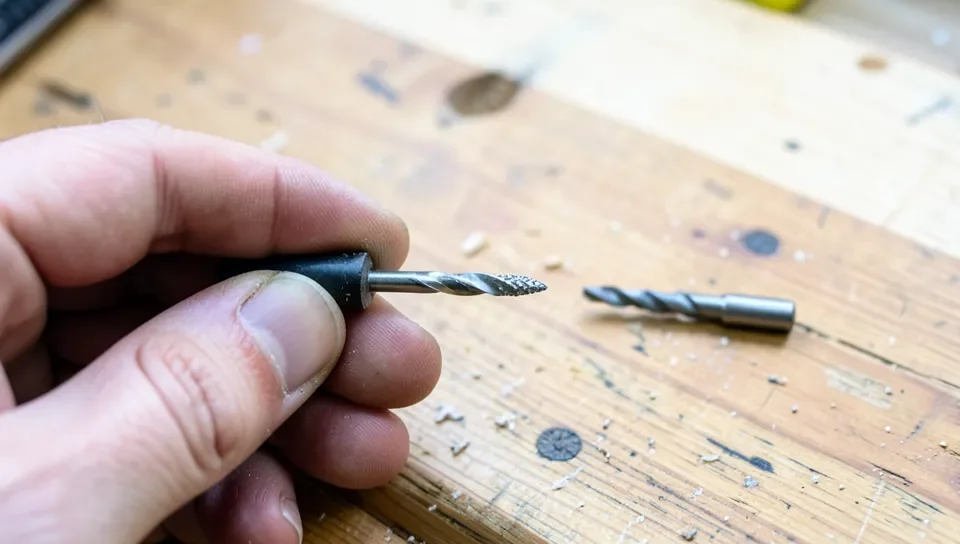 A masonry bit with a carbide tip next to a regular twist bit