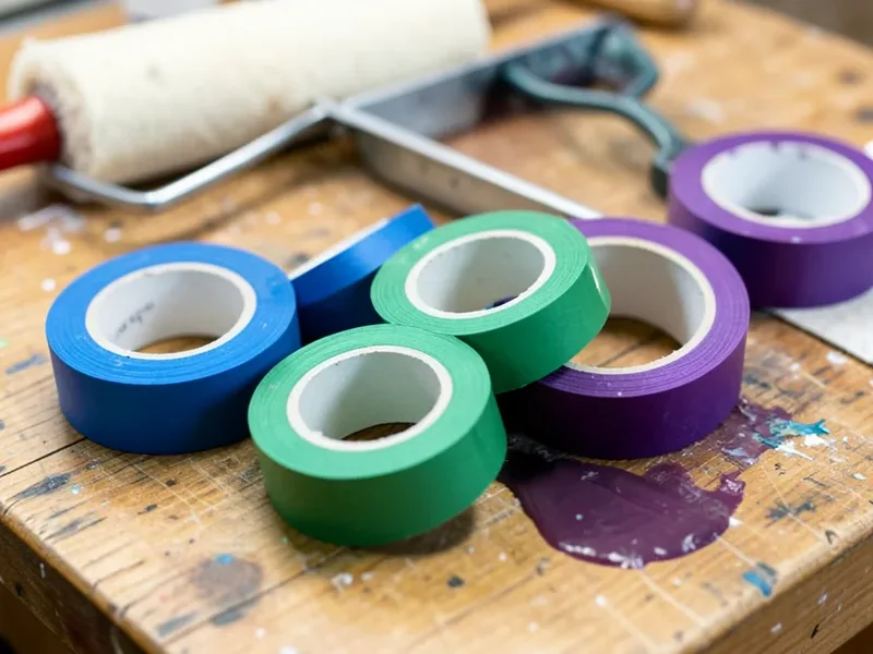 Rolls of painter's tape in different colors rated for different surfaces