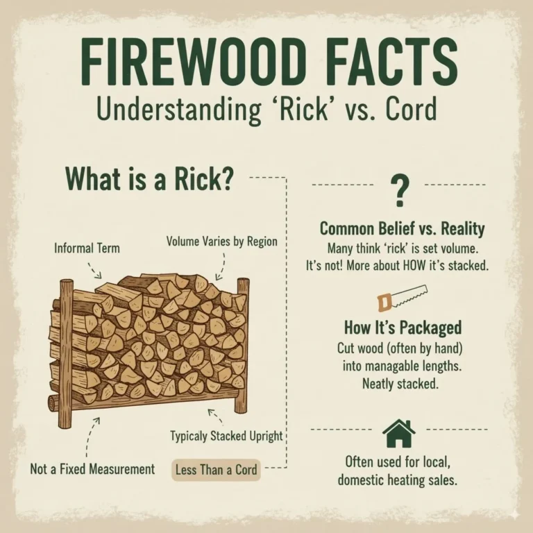 A rick of firewood is an informal term that varies by region, unlike a standard cord