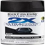 Rust-Oleum Painter's Touch 2X spray paint in flat black for indoor and outdoor wood surfaces