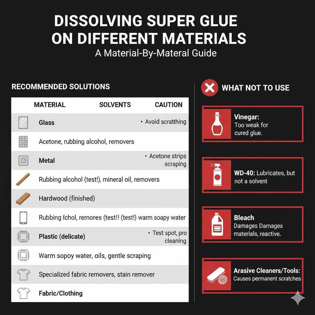 Dissolving Super Glue on Different Materials
