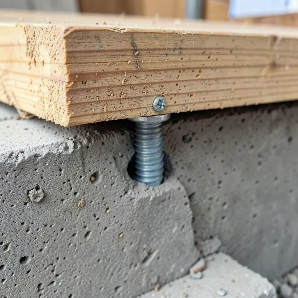 Anchor bolt connecting a wood sill plate to a concrete foundation