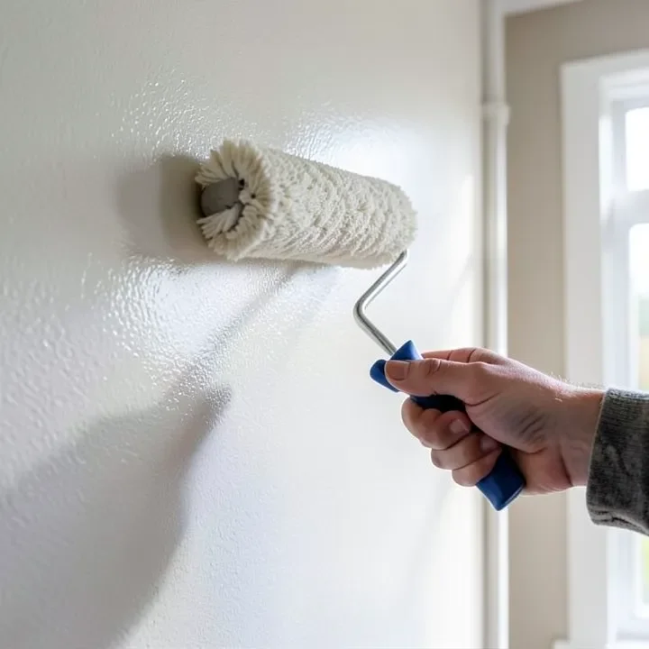 Applying satin-sheen paint to an interior wall with a roller