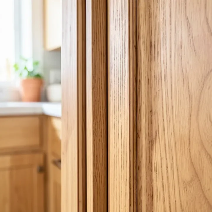 natural maple wood cabinet doors with fine even grain in a bright kitchen