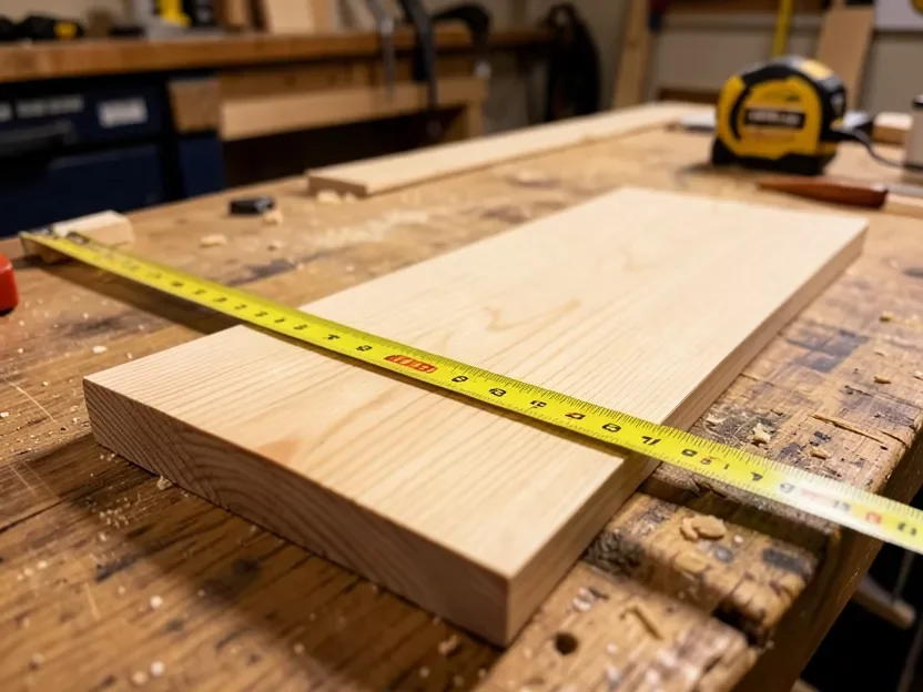 Ash board on a workshop bench with a tape measure, used to figure board-foot pricing
