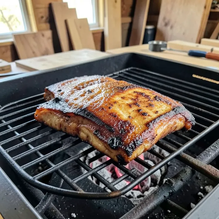smoked ribs with a golden-brown bark resting on a barbecue smoker grate smoked ribs with a golden-brown bark resting on a barbecue smoker grate