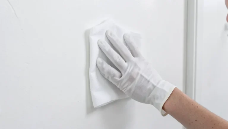 Wiping down a painted wall with a soft cloth