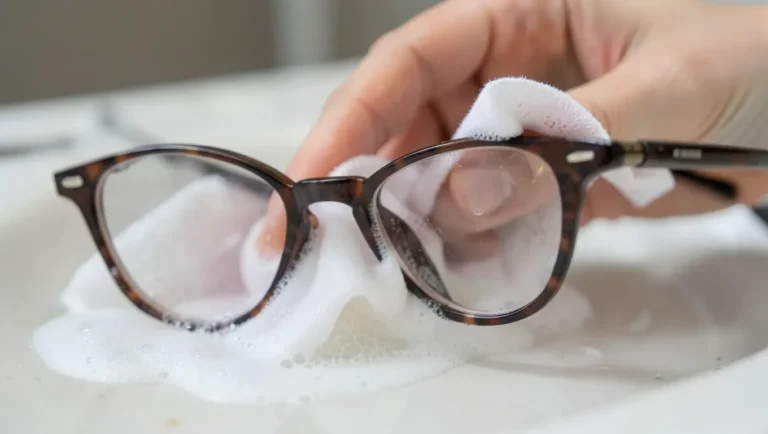 Cleaning eyeglasses lenses with a soft cloth