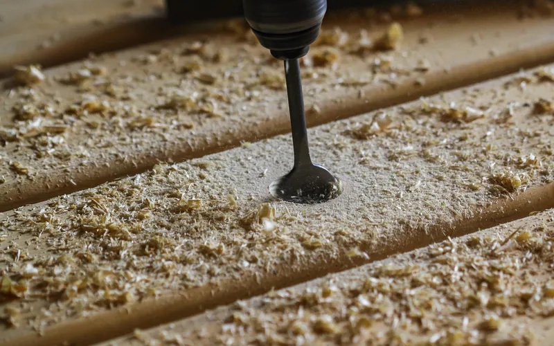 drilling a corrosion resistant fastener into a treated wood plank