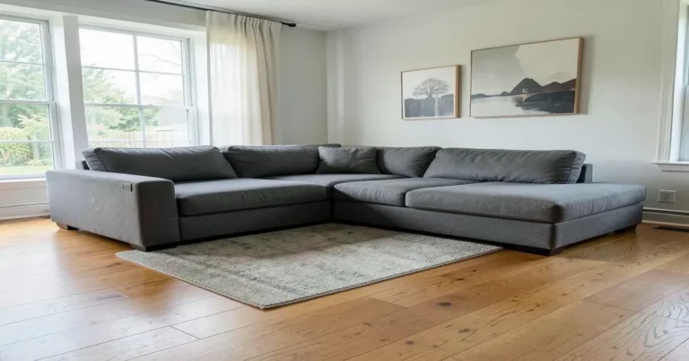 Gray sectional sofa on hardwood floor