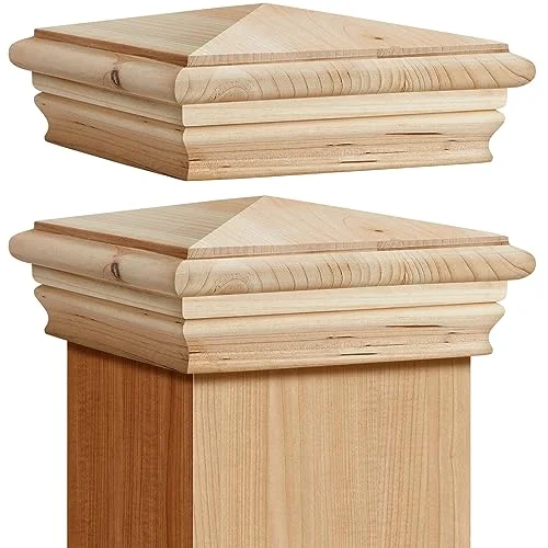 Geetery 2-pack cedar wood pyramid-top post caps for 4x4 fence posts