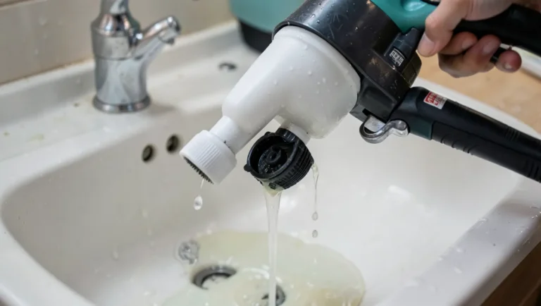 Disassembling and rinsing a paint sprayer at a utility sink