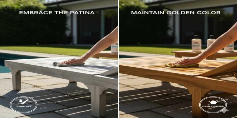 Comparing untreated and oiled teak wood furniture