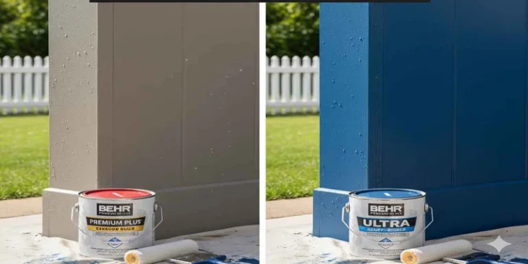Comparing two Behr exterior paint colors on wood panels
