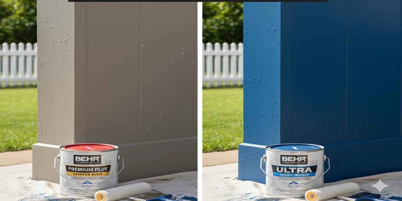 Comparing two Behr exterior paint colors on wood panels