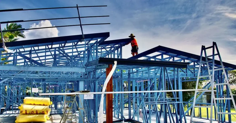 Metal stud framing on a house under construction