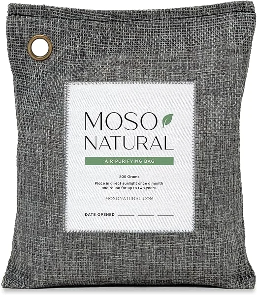 Moso Natural bamboo charcoal air purifying bag, 200g, gray fabric pouch