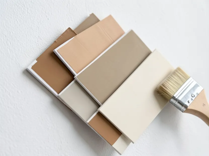 Paint color swatches being tested against a wall before choosing a brand