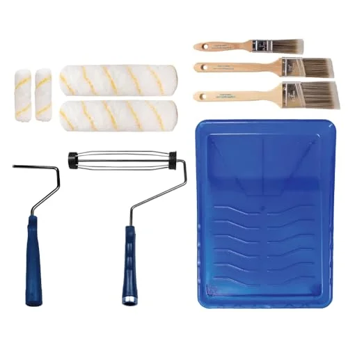 10-piece exterior paint brush and roller kit with tray
