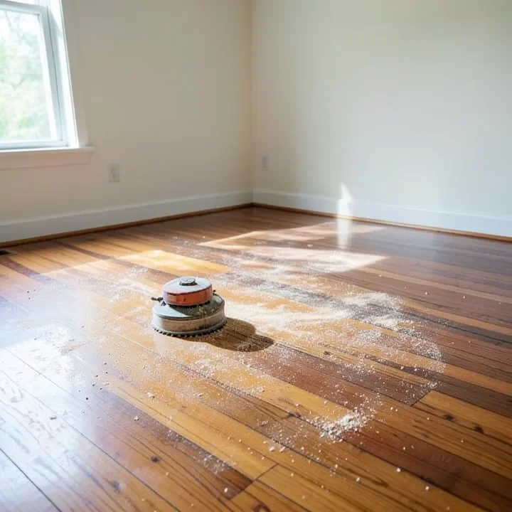 drum floor sander refinishing a worn hardwood floor