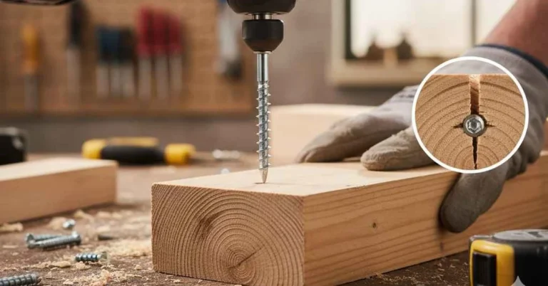 Driving a sheet metal screw into a wood block to test its hold