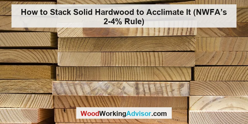 Stacked solid hardwood lumber boards for acclimation