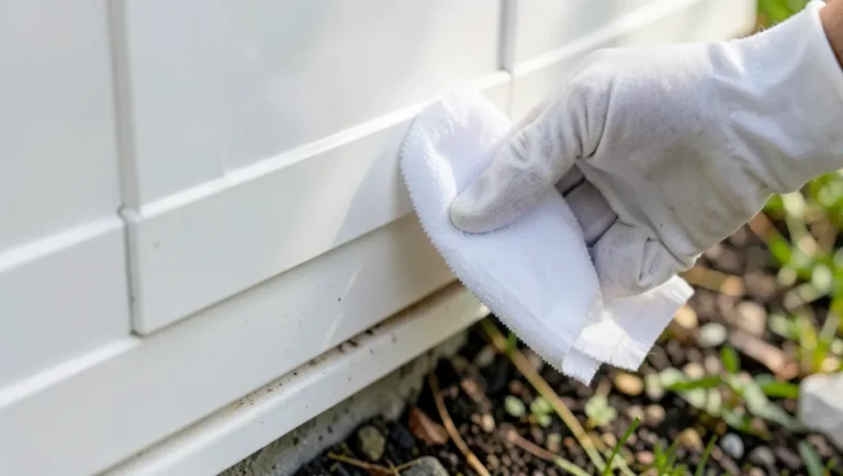 Spot-testing a cleaning solution on a hidden corner of vinyl siding before full application