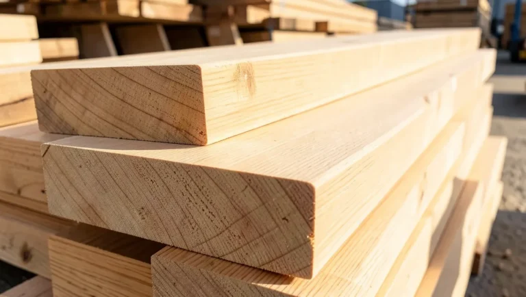 2x12 ash hardwood boards stacked at a lumberyard
