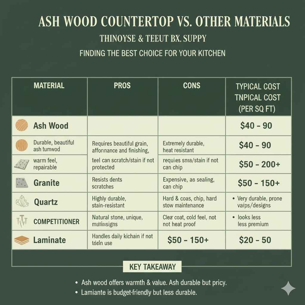 Ash Wood Countertop vs. Other Materials