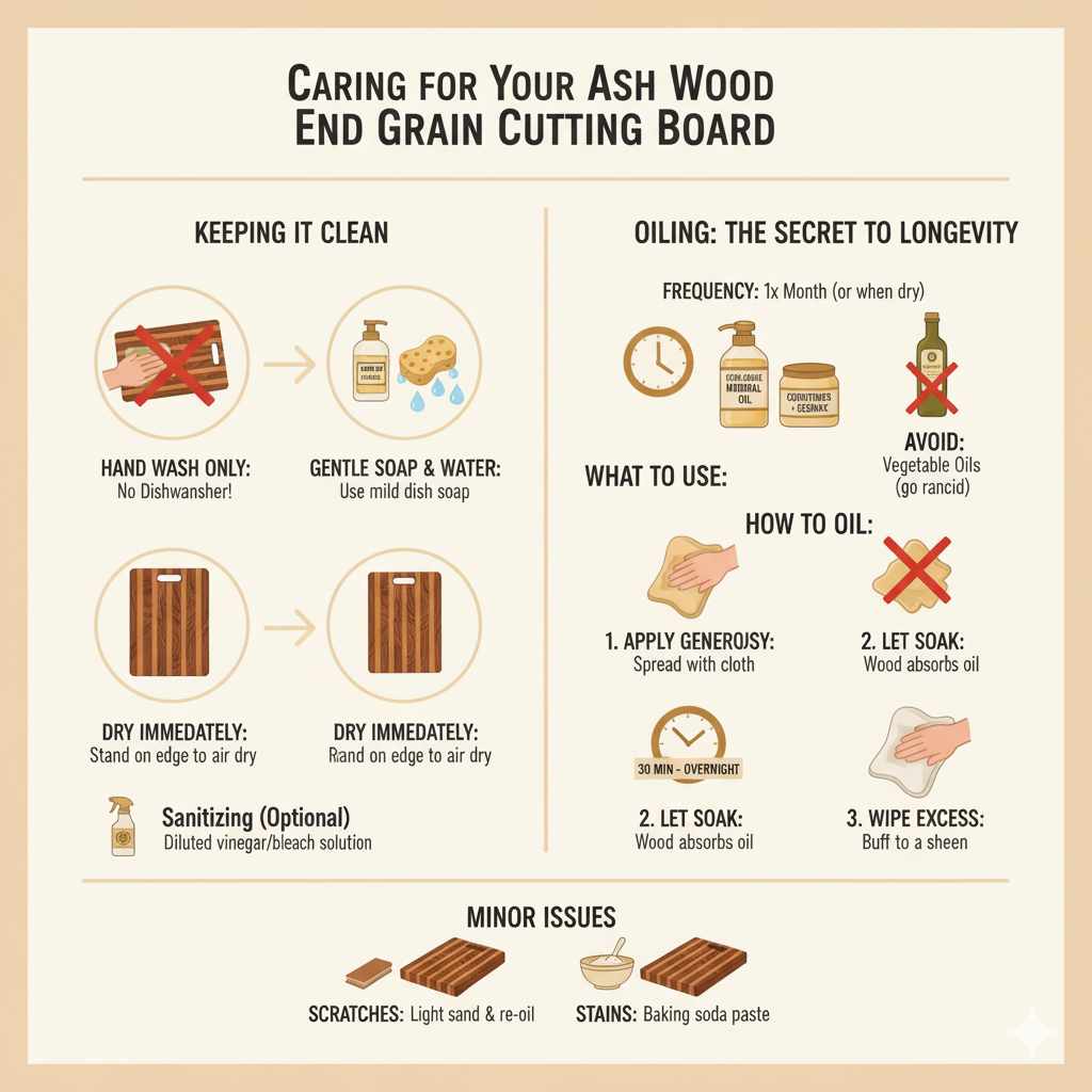 Caring for Your Ash Wood End Grain Cutting Board