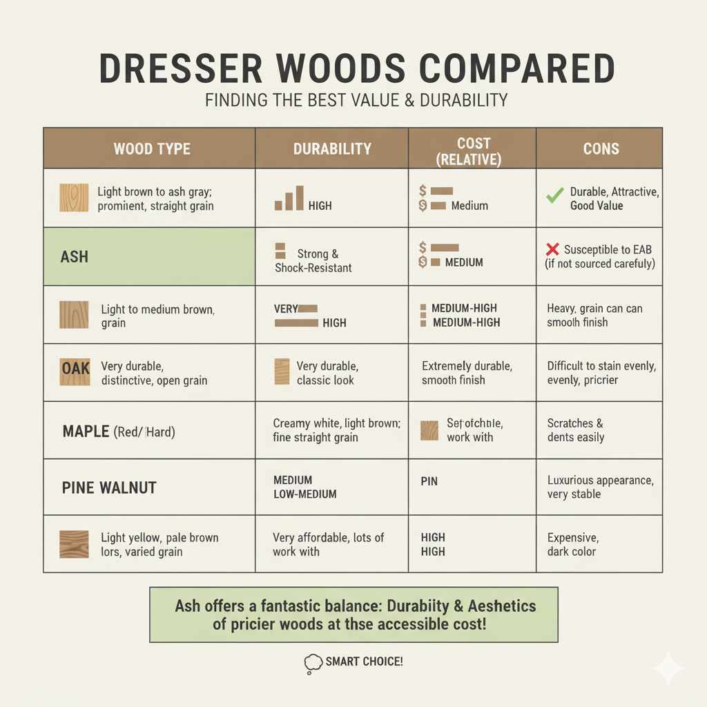 Comparing Ash Wood to Other Popular Dresser Woods