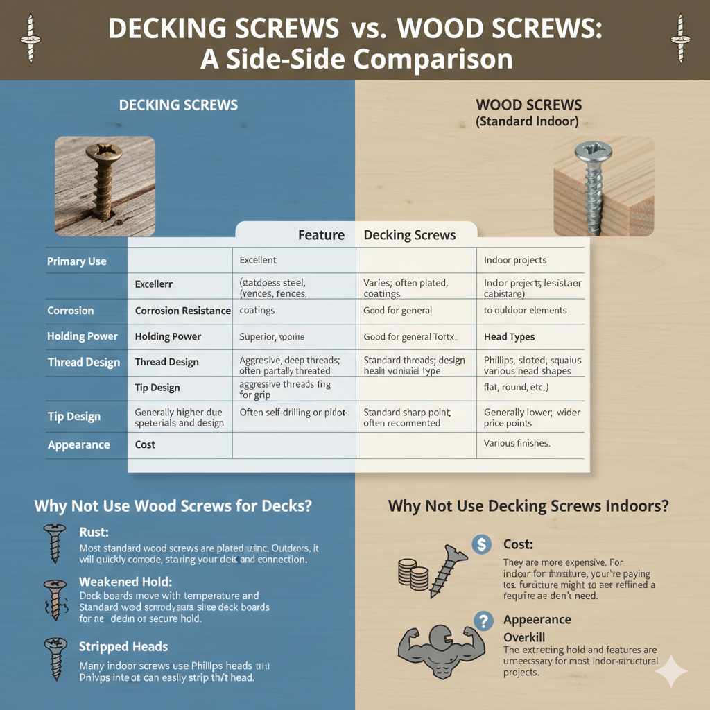 Decking Screws vs. Wood Screws