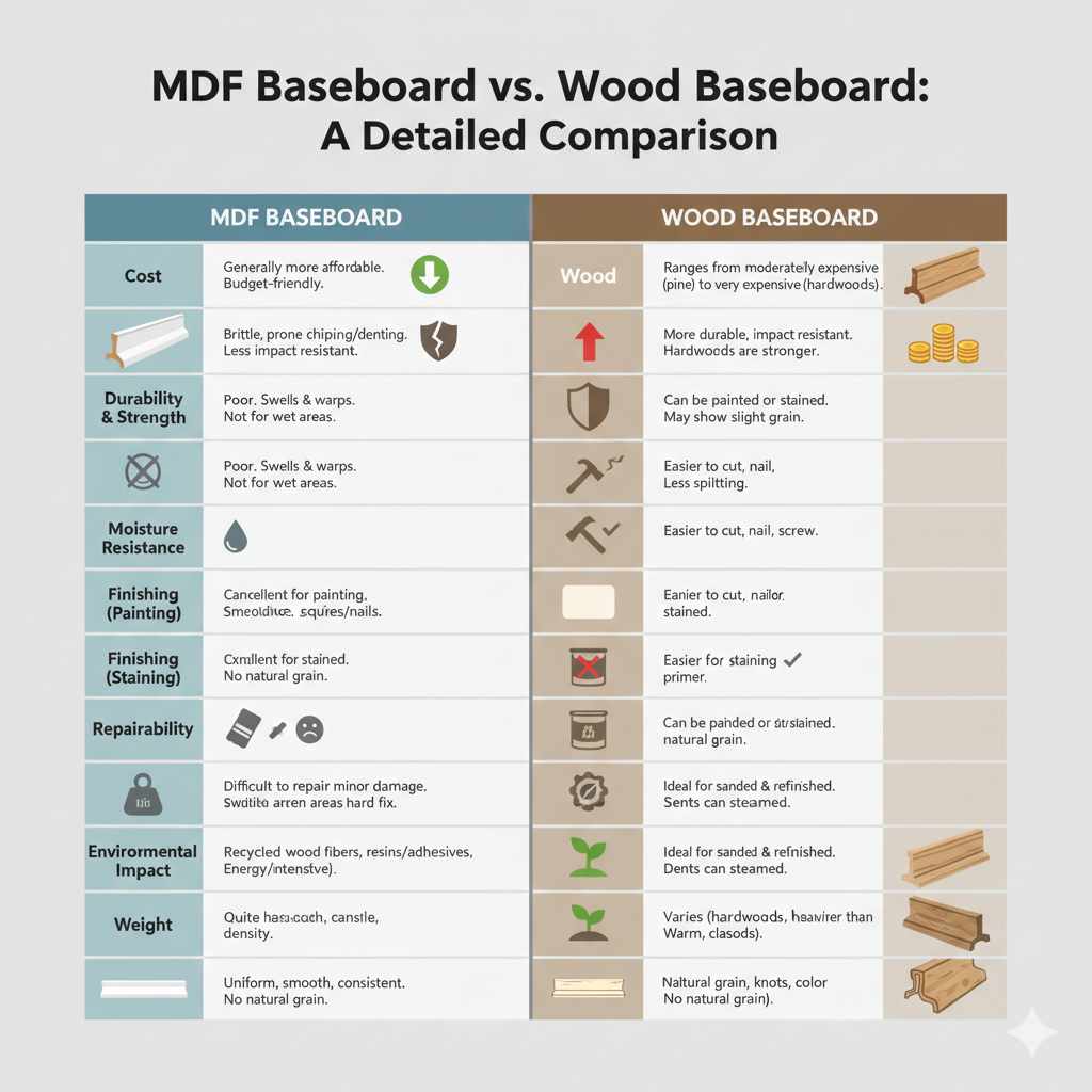 MDF Baseboard vs. Wood Baseboard