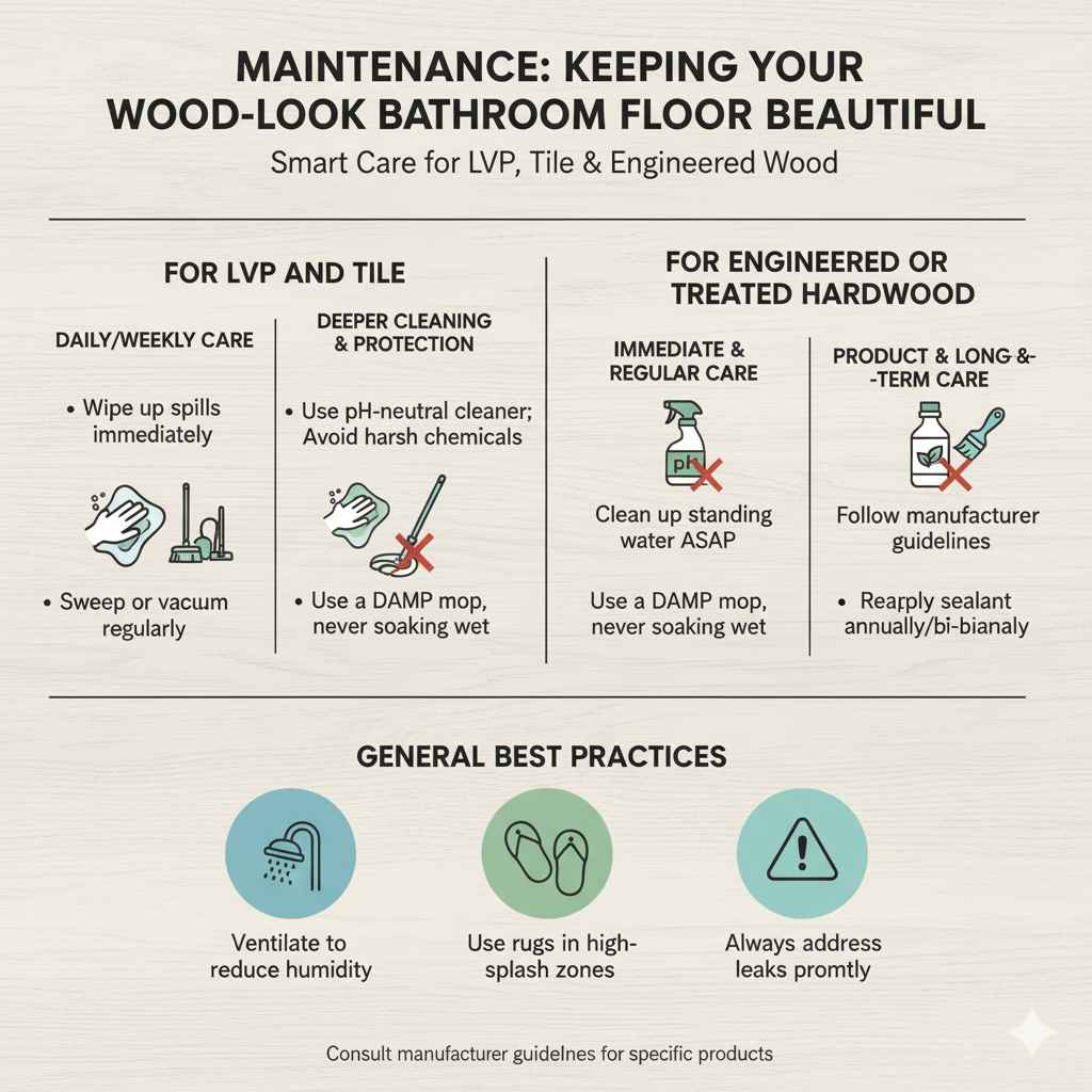 Maintenance: Keeping Your Wood-Look Bathroom Floor Beautiful