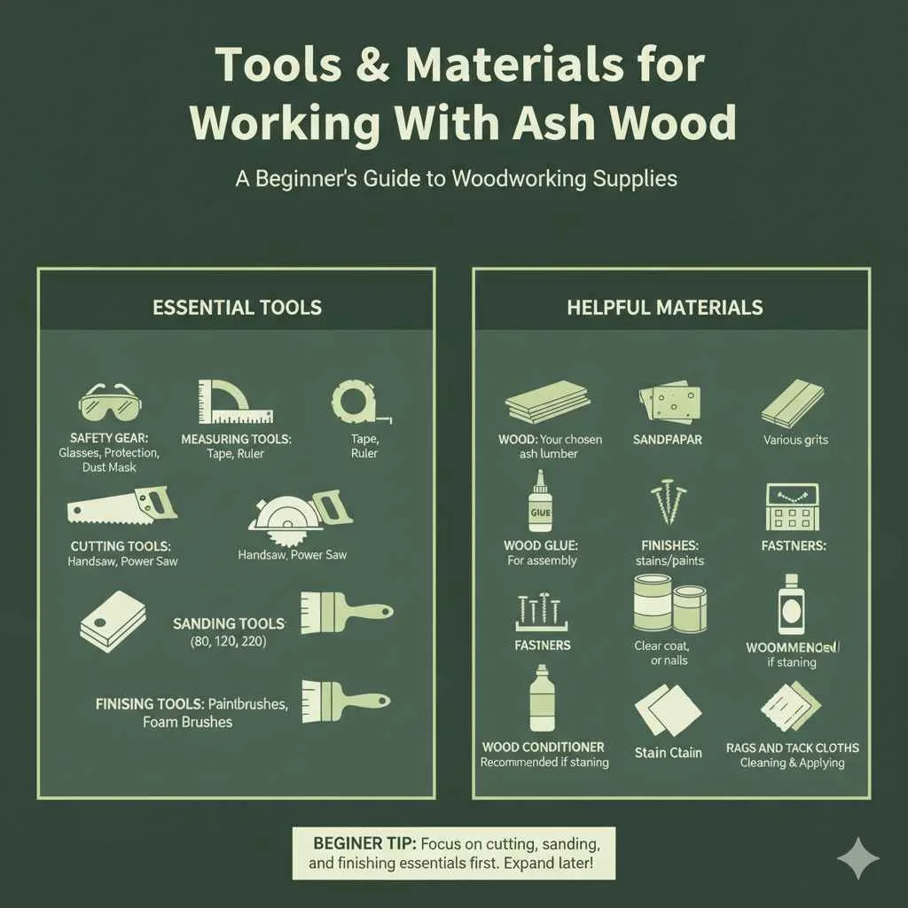 Tools and Materials for Working with Ash Wood Color