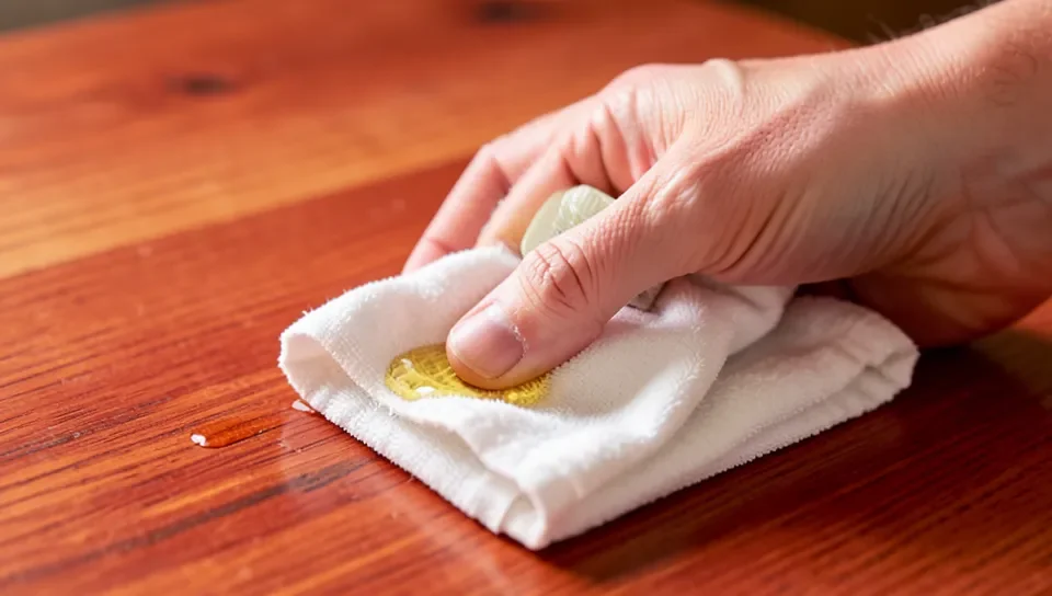 Applying cedar oil to wood with a cloth