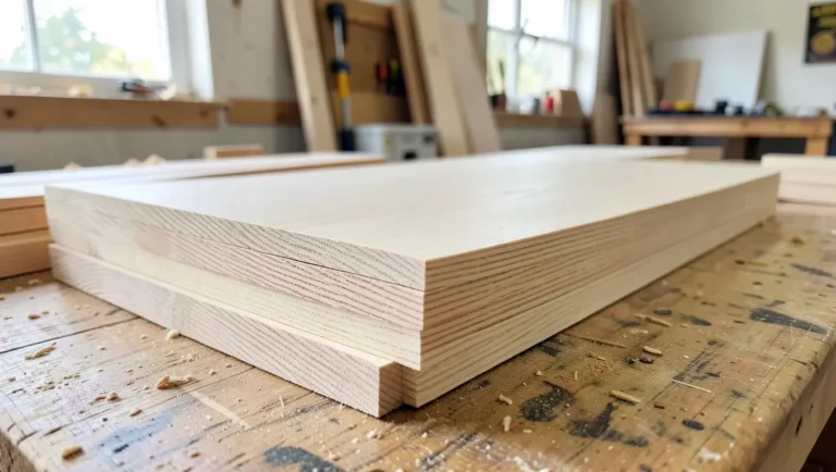 Stack of milled ash lumber boards showing pale, straight-grained wood