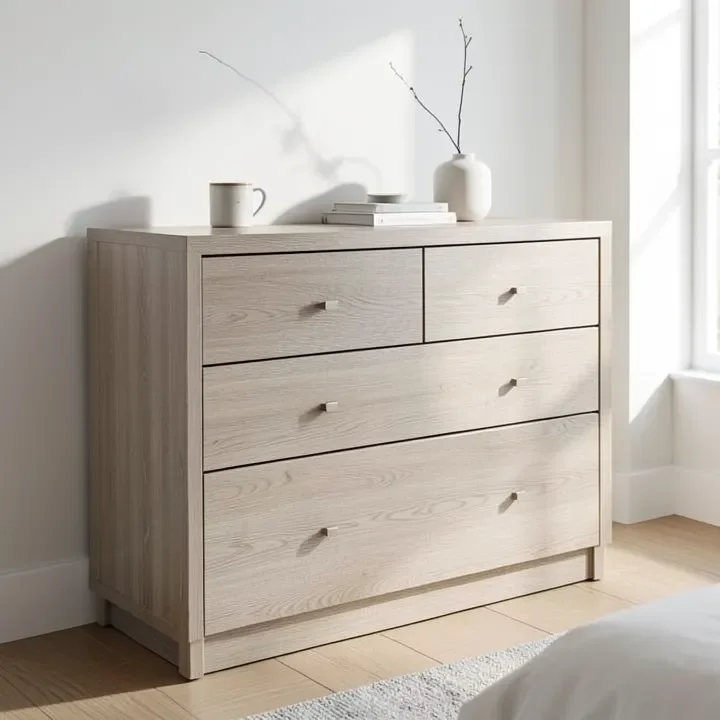 light ash wood six-drawer dresser in a modern bedroom light ash wood six-drawer dresser in a modern bedroom
