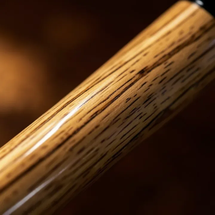 close-up of ash wood grain texture on a pool cue shaft