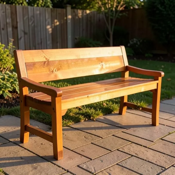 finished wooden outdoor bench with semi-transparent stain finished wooden outdoor bench with semi-transparent stain