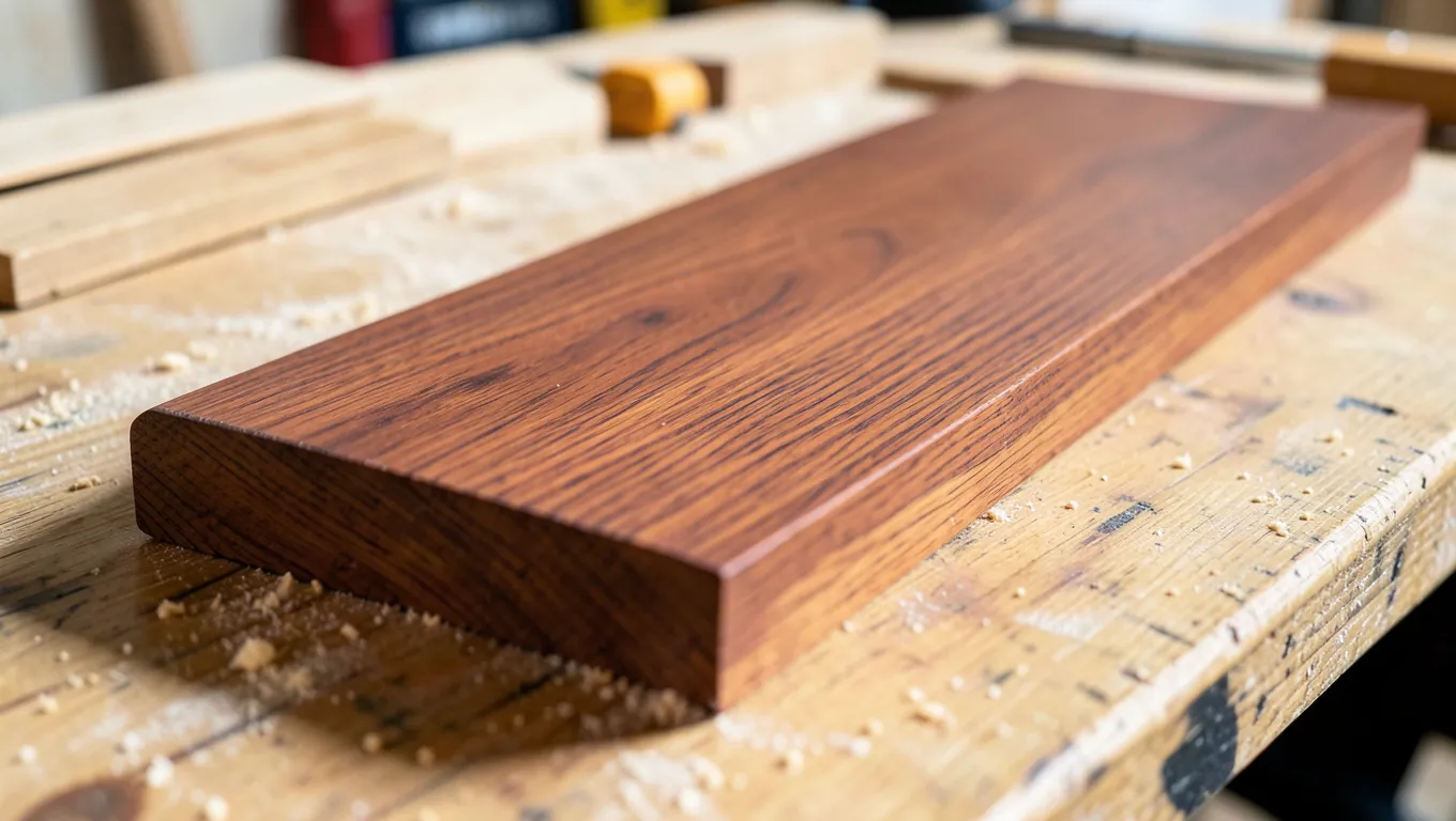 Close-up of freshly planed Australian red cedar wood plank showing fine grain