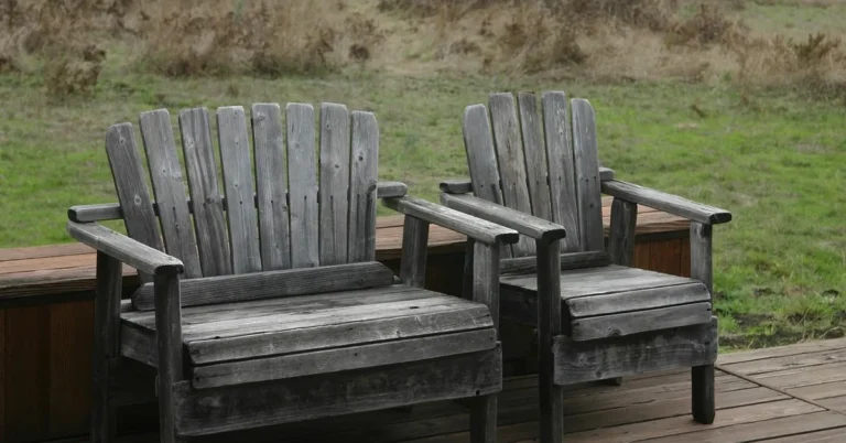 Weathered cedar deck with Adirondack chairs and open backyard view