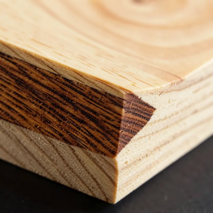 Cedar board cross-section showing darker rot-resistant heartwood and lighter sapwood