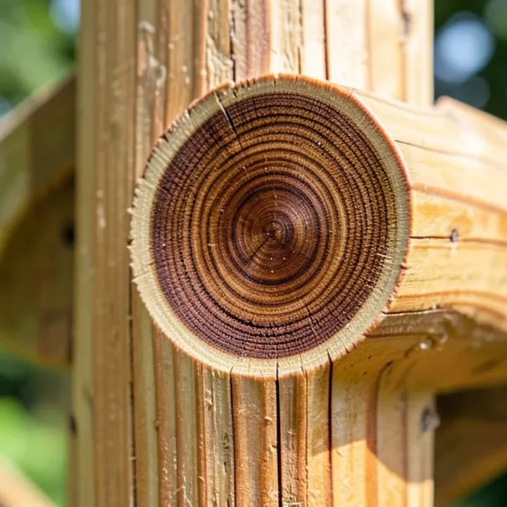 Cedar fence post cross section showing heartwood core