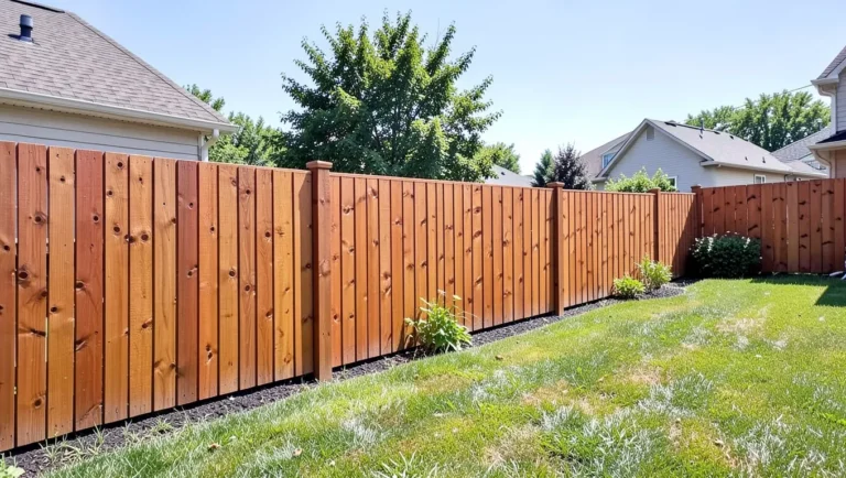 Natural cedar privacy fence in a backyard