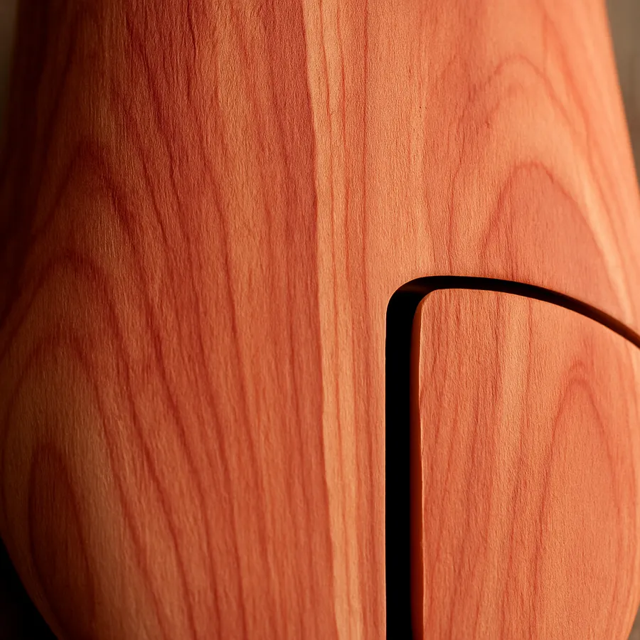 Close-up of aromatic red cedar heartwood grain on a shoe tree toe piece