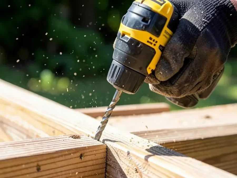 DeWalt impact driver being used outdoors on a deck board