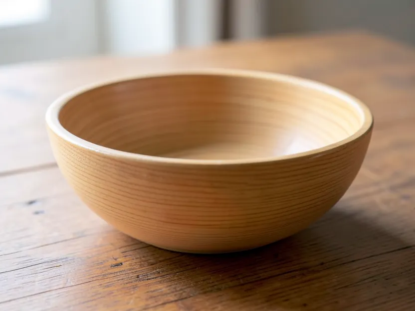 Finished ash wood bowl with straight grain and an oiled sheen